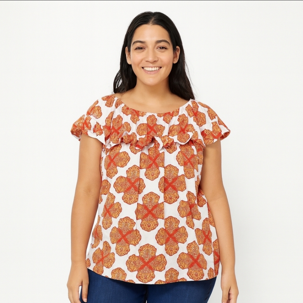 LuLaRoe Stasha Orange Ruffle Tank Size XL